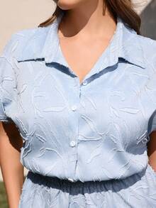 Juhart 大码女式时尚优雅X型翻领连体裤，松紧腰短款连体裤，春夏款 - 淺藍色 - 查看 7