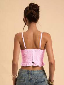 SHEIN BAE 女士甜美白色花卉镂空刺绣吊带背心，适合海滩度假、夏季、毕业季，刺绣吊带背心，伊比沙岛、法国南部度假 - 淺粉色 - 查看 2