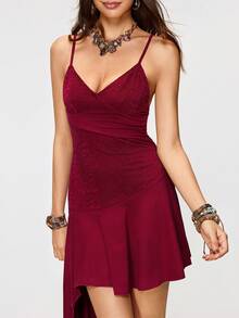 INAWLY Women's Burgundy Party Spaghetti Strap Cami Knitted Fabric Asymmetrical Maxi Dress - Burgundy - View 7