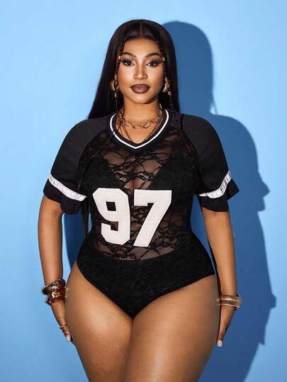 Maweii Sexy Daily Street Fashion Sports Embroidered Graphic Lace Patchwork Stretchy Plus Size Romper