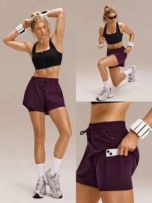 GLOWMODE Quần short VitalSwift Fast Moves 4.5 inch, nhẹ, nhanh khô, co giãn, khử mùi, xẻ tà bên hông, có túi khóa kéo, thích hợp cho tập luyện, tennis, chạy bộ, tập gym. - Bold Plum - Xem 10