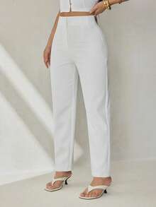 SHEIN PETITE Quần lửng 3/4 màu trắng tinh đơn giản dành cho nữ - trắng - Xem 7