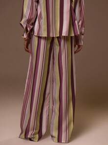 MUSERA 松紧腰带条纹宽松阔腿裤套装下装，适合夏季春季穿着，性感可爱，适合度假外出，伊比沙岛优雅日落系带 - 彩色 - 查看 4