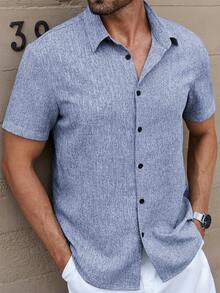 Manfinity Homme Manfinity CasualCool Men's Linen Striped Short-Sleeved Shirt For Daily Commute In Summer - Baby Blue - View 6