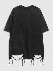 ROMWE MEN Goth 男士圆领休闲百搭日常穿搭雪花印花短袖T恤 - 黑色 - 查看 2