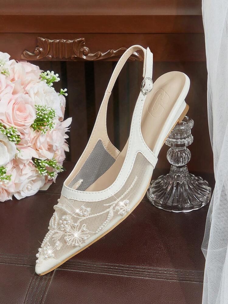 CUCCOO HITCHD Women Shoes Spring And Summer New Women's Flat-Soled Shoes Elegant Pointed Toe Low Vamp Bevel Heel Low-Heeled Shoes Women's Black Mesh Yarn Breathable And Thin Temperament Shoes Banquet Commuting Dating Versatile Comfortable Not Tired Feet Workplace OL Style Advanced Women's Shoes
