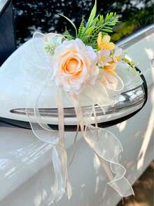 1pc Artificial Flowers Wedding Decor Rose Flower (With Suction Cup)Car Rearview Mirror Present Ribbon Light House Decor Aisle Chair Decor For Party Wedding - one-size - View 12