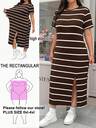 Solflare Coffee Brown & White Striped Open Slit Short Sleeve Plus Size Dress,For Daily Commute,Date, Commute, Party,Fall /Autumn/Winter/Summer,Christmas,New Year,Thanksgiving,Party,Wedding,Beach,Graduati,Chic,Sports,Casual,Going Out,Date,Appointment,Commute,Shining,Valentine's Day,Vacation,Casual,Y2k,Going Out,Graduation