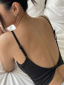 Comfortcana 女士纯色休闲修身露背吊带衫 - 黑色 - 查看 6
