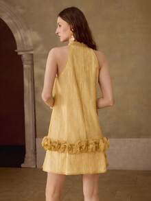 MOTF 优雅荷叶边露背吊带无袖短裙 - 黃色 - 查看 3
