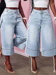 Slaydiva Women's Casual Washed Wide-Leg Jeans Summer Carnival Costume Commuting Vacation Graduation Chic Y2k Cute Streetwear Party Wedding Elegant Business Casual Woman Business Beach Graduation Easter Women's High Waisted Wide Leg Jeans Light Wash Denim Cropped Pants Casual Loose Fit Style Women's Light Wash Loose Fit Cropped Wide Leg Jeans Comfortable Denim Pants For Everyday Wear Jeans Baggy - Blue - View 1