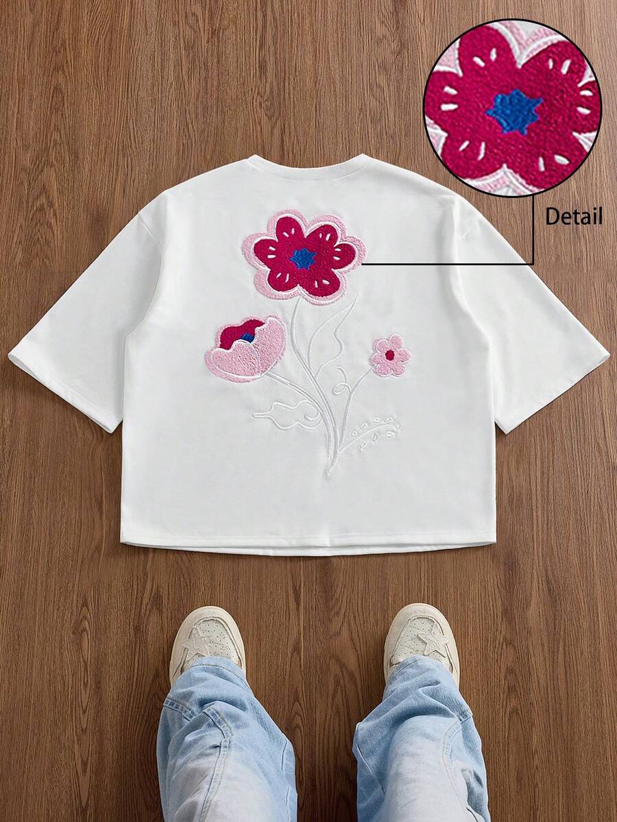 SWAVVY Áo thun nam thêu hình ngộ nghĩnh, phong cách thường ngày, thích hợp cho người đi làm. - trắng - Xem 1