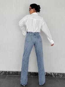 EURMUSE 100%Cotton Women's Casual Daily Wear Split Leg Denim Jeans - Light Wash - View 2