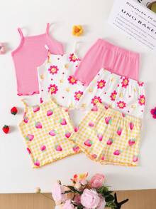 SHEIN Playful Pals Setelan Celana Pendek Anak Perempuan yang Nyaman, Serbaguna, Manis, dan Imut, Pakaian Musim Panas Multi-Potong - MultiWarna - View 8