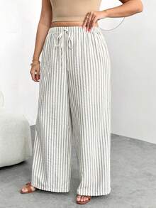 Enliva Pantalon ample et décontracté à rayures et jambes larges pour femmes en surpoids, pour les formes en pomme et arrondies - Nude - Voir 7