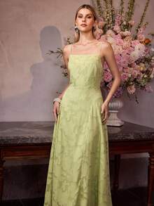 MOTF PREMIUM FRENCH LUXURY JACQUARD CAMISOLE DRESS, WAIST-CINCHING, ELEGANT VACATION DRESS - Green - View 5
