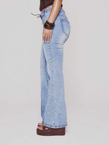 MUSERA Quần jeans ống loe cạp trung, buộc dây phía trước, chất liệu denim mài, thích hợp cho mùa xuân hè, lễ hội, gợi cảm, kỳ nghỉ ở Ibiza, phong cách cao bồi Y2K, phá cách. - Màu xanh lam - Xem 2