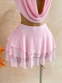 Soleia 女士日落渐变深V领花卉金属扣装饰吊带上衣和多层荷叶边迷你裙两件套，休闲度假海滩邮轮假日装扮，适合所有季节、音乐节、波西米亚风假期。 - 粉色 - 查看 6