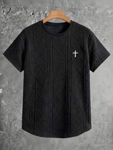 HIMLAND Men's Casual Commuter Elegant Embroidered T-Shirt - Black - View 2