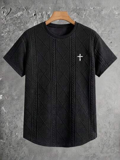 HIMLAND Men's Casual Commuter Elegant Embroidered T-Shirt