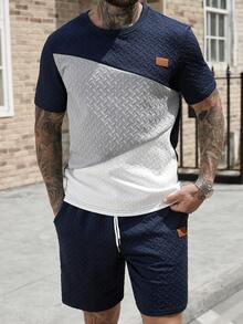 Manfinity CasualCool Men's Contrast Color Patchwork T-Shirt And Shorts Set - Multicolor - View 5