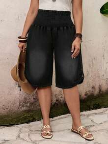 EMERY ROSE EMERY ROSE Plus Size Women Loose Fit Wide Leg 3/4 Length Jeans - Black - View 8
