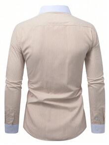 Calvornis Men's Casual Everyday & Workwear Colorblock Striped Print Long Sleeve Shirt, Spring & Autumn - Multicolor - View 2
