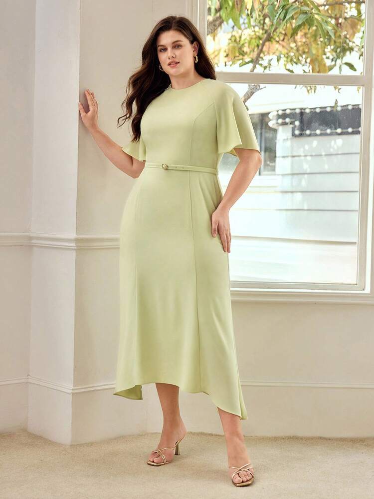 PLUS SIZE ELEGANT WAIST-CINCHED BIAS CUT DRESS, SPRING/SUMMER