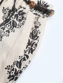 Lyxana Women's Casual Daily Vacation Printed Elastic Waist Pants - Apricot - View 3