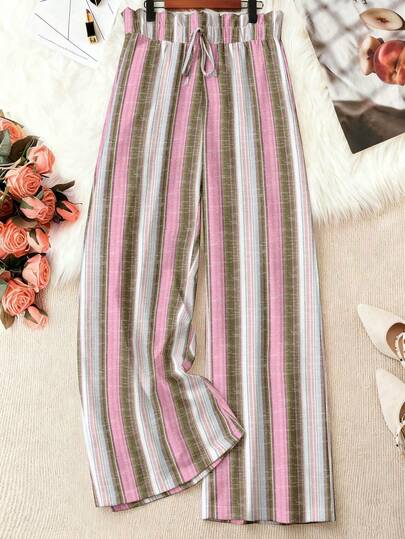 EMERY ROSE 女士波西米亚风条纹印花阔腿裤，度假风，大码宽松长裤