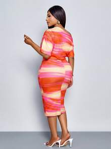 SOLERSUN 大码女式派对情人节舞会法式白色波点图案露肩短袖针织遮臀复古风格新年夜性感休闲中长连衣裙超长款女性浪漫情人节约会春夏新款优雅通勤商务嘉年华/狂欢节 - 橘色 - 查看 2