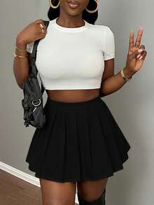 Slaydiva Slayr音乐节性感俱乐部学校黑色迷你百褶裙（女款） - 黑色 - 查看 4