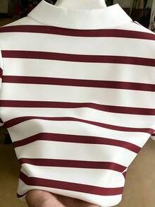 Camiseta casual de mujer de manga corta con rayas, bordado de letras y cerezas - Multicolor 9 - Ver 5