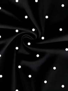 Mellowie 休闲浪漫蕾丝边复古波点印花加大码女式V领荷叶边短袖黑色衬衫，适合夏季和度假穿着 - 彩色 - 查看 5