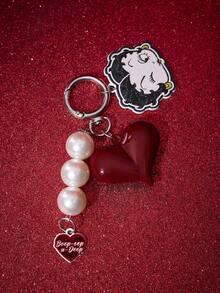 Betty Boop x SHEIN 1PC Betty Boop Spotted Red Big Love Pearl Key Pendant Premium Car Bag Pendant Accessories - Multicolor - View 3