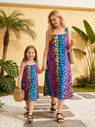 Vestido de tirantes informal con estampado total para niña