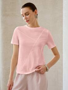 MOTF PREMIUM 女士夏季纯色百搭圆领短袖T恤 - 粉色 - 查看 5