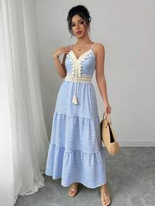Vestido casual de vuelo con tirantes con estampado floral pequeño, primavera - Negro - Ver 6