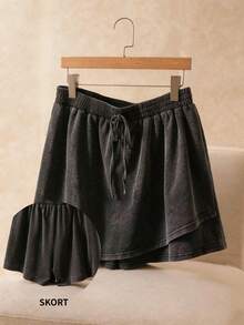 Elaquor Plus Size Summer Casual Wrap Shorts - Black - View 1