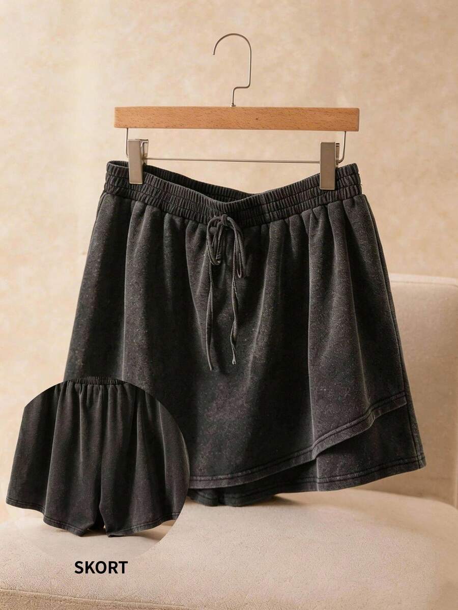 Elaquor Plus Size Summer Casual Wrap Shorts - Black - View 1