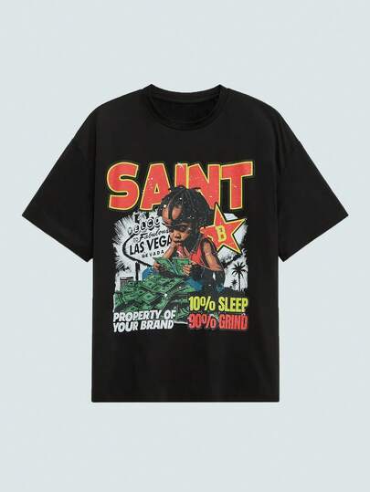 Modcrash Áo thun nam tay ngắn in hình hoạt hình, phong cách thường ngày, mùa xuân/hè, kiểu Mỹ cổ điển, unisex, dáng rộng thoải mái – Thích hợp cho mặc hàng ngày và các kỳ nghỉ hè.