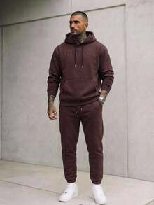 Manfinity VCAY Men's Casual Embossed Hoodie Set - Coffee Brown - View 1