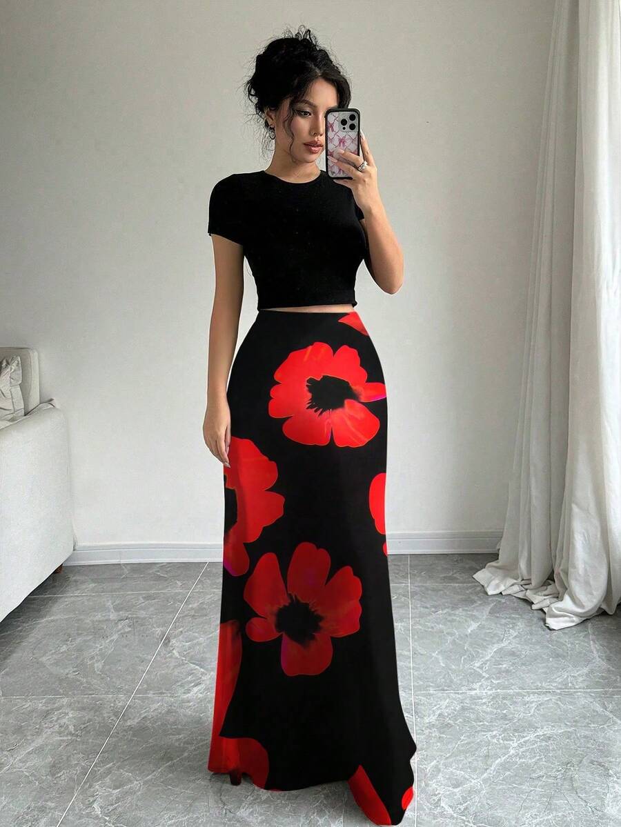 Rafferiza 女款花卉印花休閒長裙 - 紅色 - 查看 1