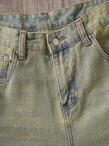 Manfinity Joysei Men's Solid Color Retro Casual Versatile Patchwork Denim Wide Leg Shorts - Light Wash - View 4