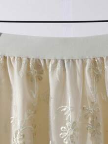 GlowEve CURVE Women's Elegant Delicate Heavy-Textured Mesh Double-Color Embroidered Floral Textured Elastic Waist Flared Skirt, Spring/Summer - Apricot - View 4