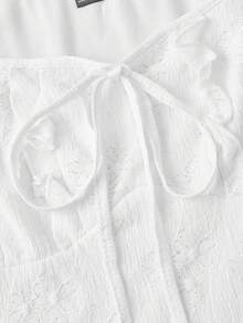 SHEIN MOD Đầm ngắn nữ màu trơn, buộc dây phía trước, tay bồng, kiểu dáng thời trang. - trắng - Xem 5