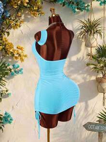 Amplova Dopamine Vacation Style Sexy Sheer Mini Dress For Women - Blue - View 7