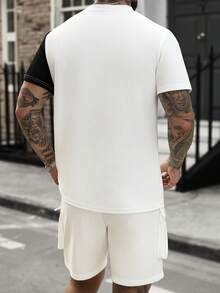 Manfinity Homme Men's Contrast Color Round Neck Short Sleeve T-Shirt And Shorts Casual Set - Multicolor - View 2