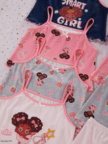 Bộ 8 món tối giản thời trang in hình dễ thương dành cho bé gái, gồm áo hai dây và quần lót. - Nhiều màu - Xem 4