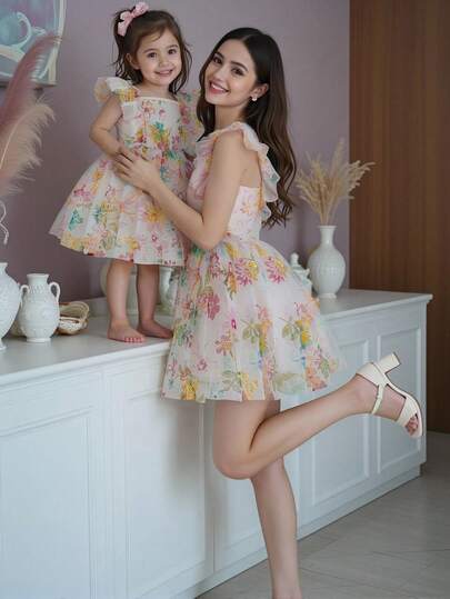 SHEIN Glamorique Kids Đầm peplum sang trọng, thanh lịch, duyên dáng, tay ngắn, thắt eo dành cho bé gái, trang phục dự tiệc.